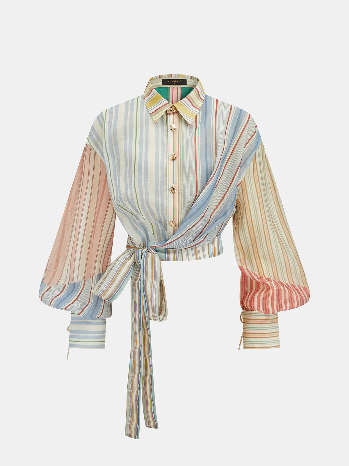 Semi-Sheer Rainbow Striped Tie Waist Blouse | Commense