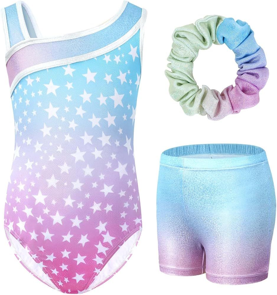 Gogokids Gymnastics Leotards for Girls, Kids Glitter Stars Dance Unitards Biketards with Shorts | Amazon (US)