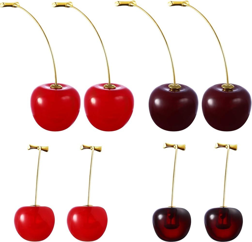 4 Pairs Cherry Drop Earrings Cherry Dangle Jewelry Fruit Dangle Earrings for Women Friends | Amazon (US)