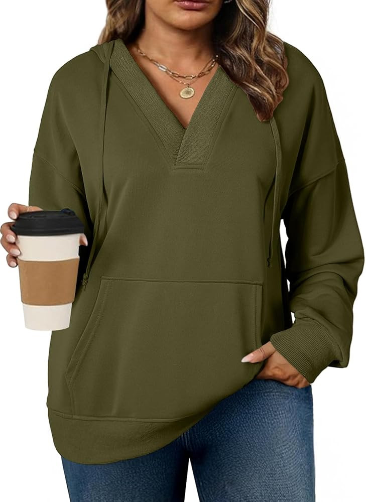 Eytino Womens Plus Size Sweatshirts V Neck Long Sleeve Drawstring Pullover Hoodies Tops Outfits w... | Amazon (US)
