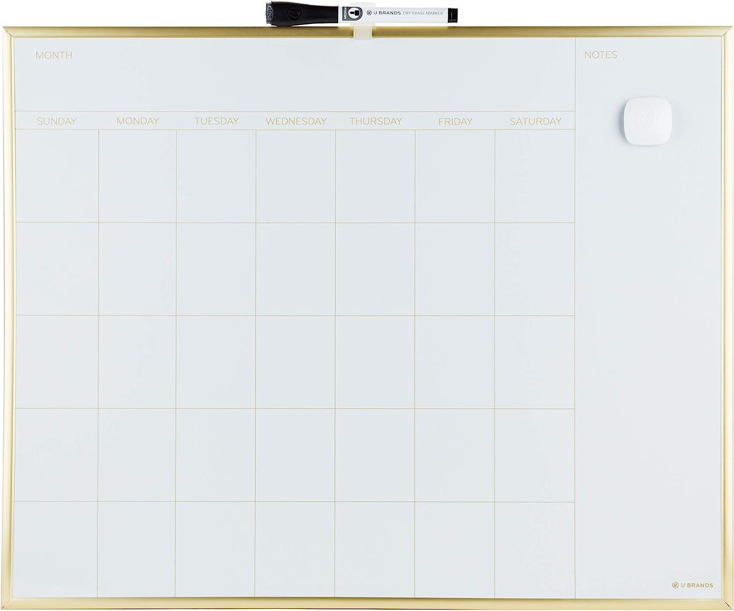 U Brands Magnetic Monthly Calendar Dry Erase Board, 20 x 16 Inches, Gold Aluminum Frame - 364U00-... | Amazon (US)