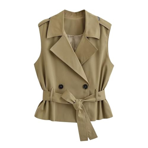 Chevara Women’s Sleeveless Trench Vest Casual Lapel Collar Double Breasted Belted Waistcoat Spr... | Amazon (US)