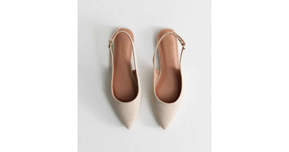 Cream Linen Look Slingback Flats | New Look | New Look (UK)