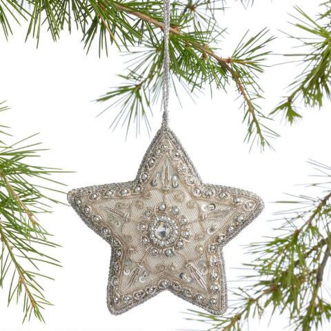 Pier Place Silver Beaded Star Ornament | World Market