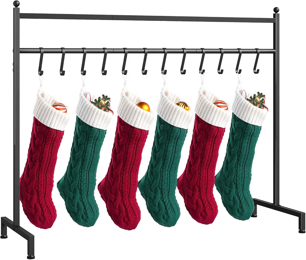 ELYKEN Christmas Stocking Holder Stand, Freestanding Stocking Rack with 12 Removable Hooks, Heavy... | Amazon (US)