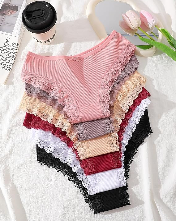 ALL OF ME Women Cotton Underwear Sexy Criss Cross Lace Trim Low Rise Cheeky Bikini Panties 6 Pack | Amazon (US)