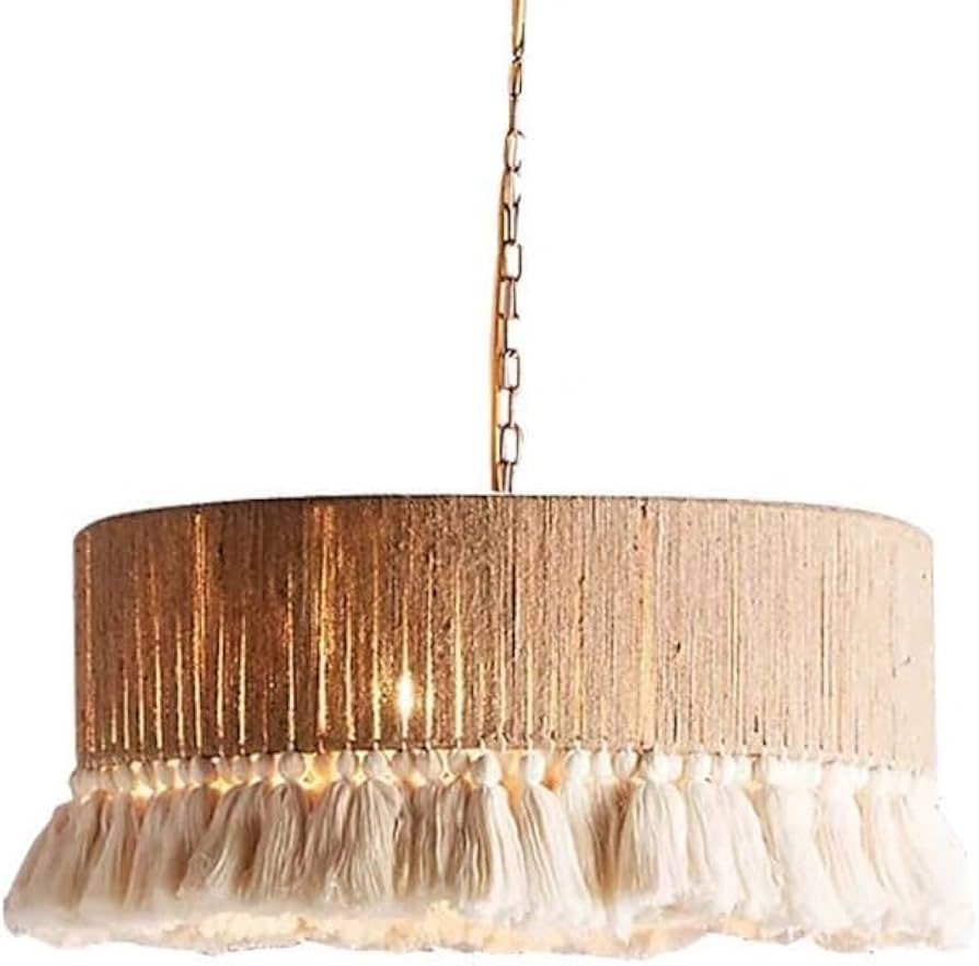 Boho Coastal Rattan Hemp Rope Chandelier Drum Pendant Light Fixture Round Large Wicker Basket Wov... | Amazon (US)