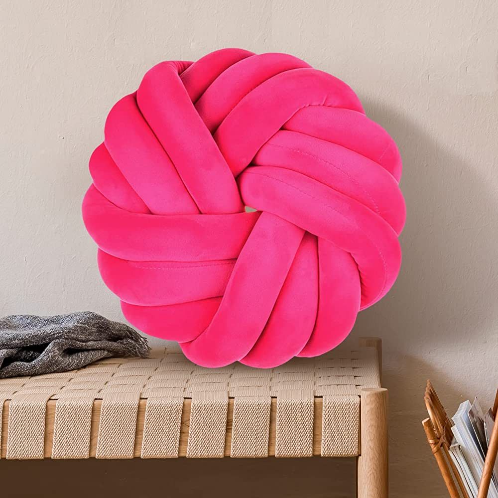SLANKE Hot Pink Throw Pillow,Knot Ball Pillows,Round Pillows Decorative Pillows,Donut Pillow 13.8... | Amazon (US)