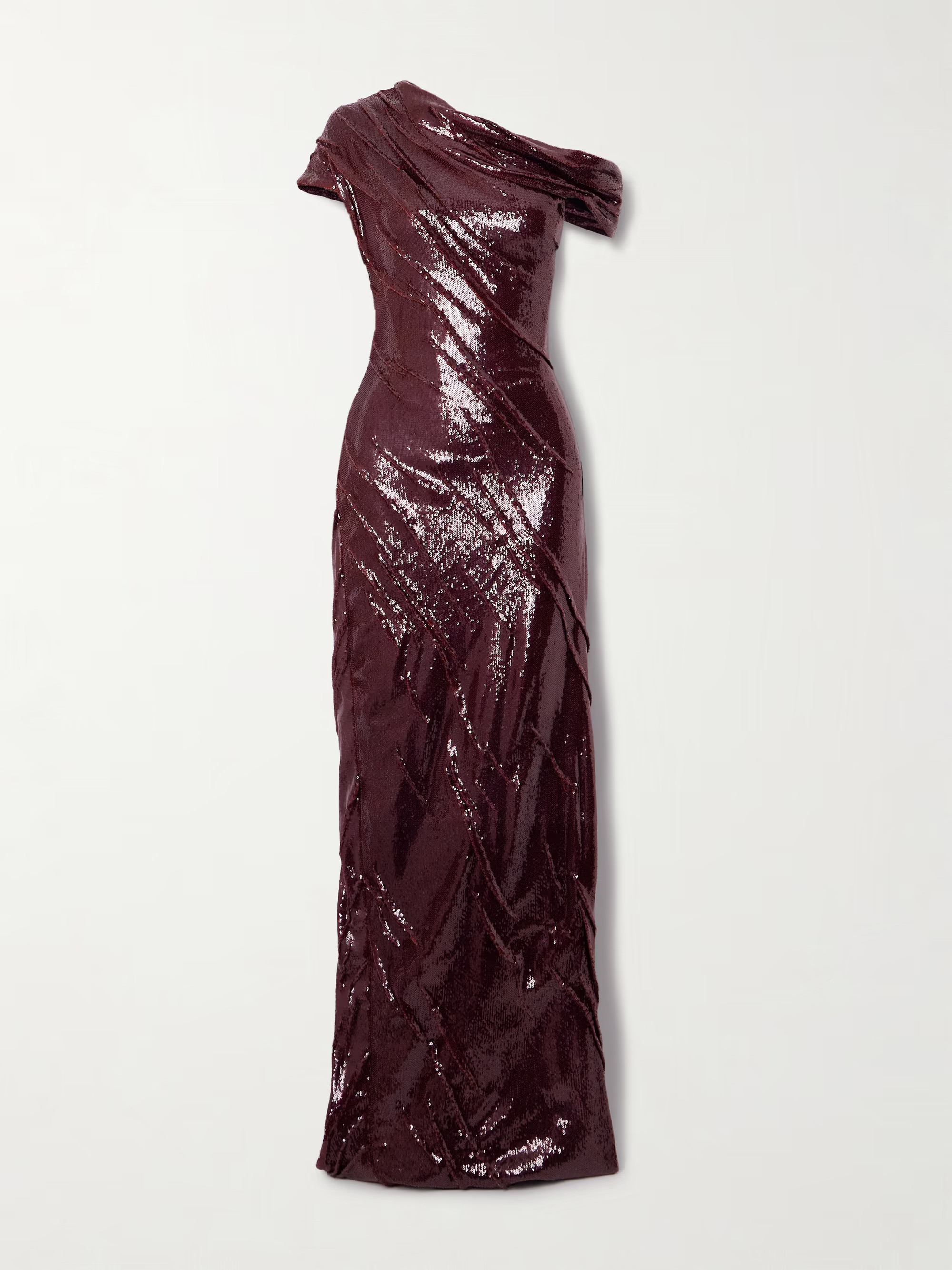 One-shoulder ruched sequined crepe gown | NET-A-PORTER (US)