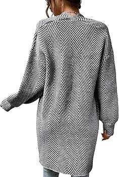 Womens Fall Cardigan Sweater Striped Open Front Dressy Outfits Long Sleeve Chevron Chunky Knit Co... | Amazon (CA)
