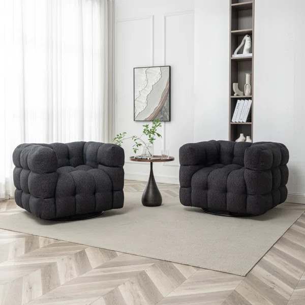 Ashyiah 38" Wide Tufted Swivel Chair with Square Arm | Wayfair North America