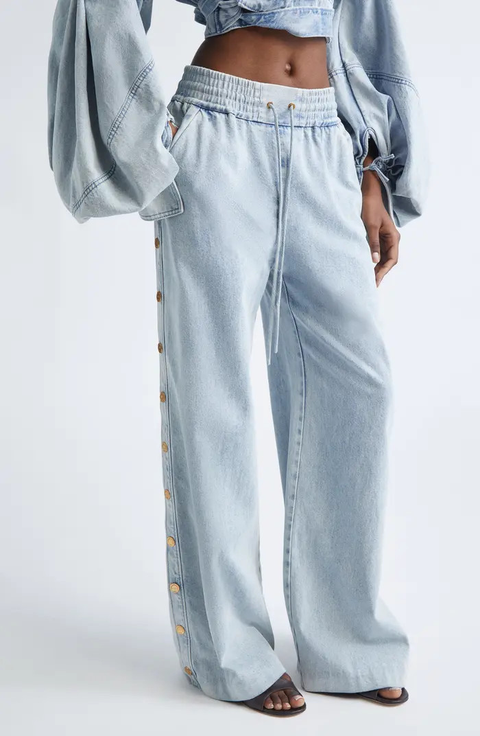 Rebellion Snap Detail Wide Leg Drawstring Jeans | Nordstrom