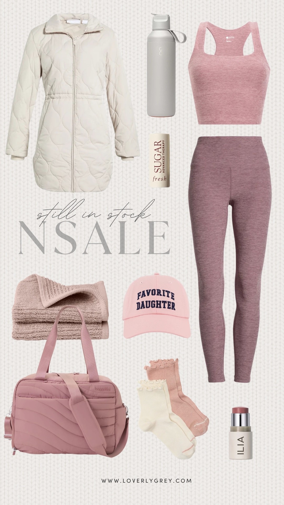 Stay comfortable with Nordstrom Anniversary Sale activewear, including Zella leggings, a matching sports bra, a quilted jacket, travel bag, water bottle, cozy socks, towels, and everyday beauty essentials. These workout and travel favorites are still in stock.

#LTKootd #LTKSaleAlert