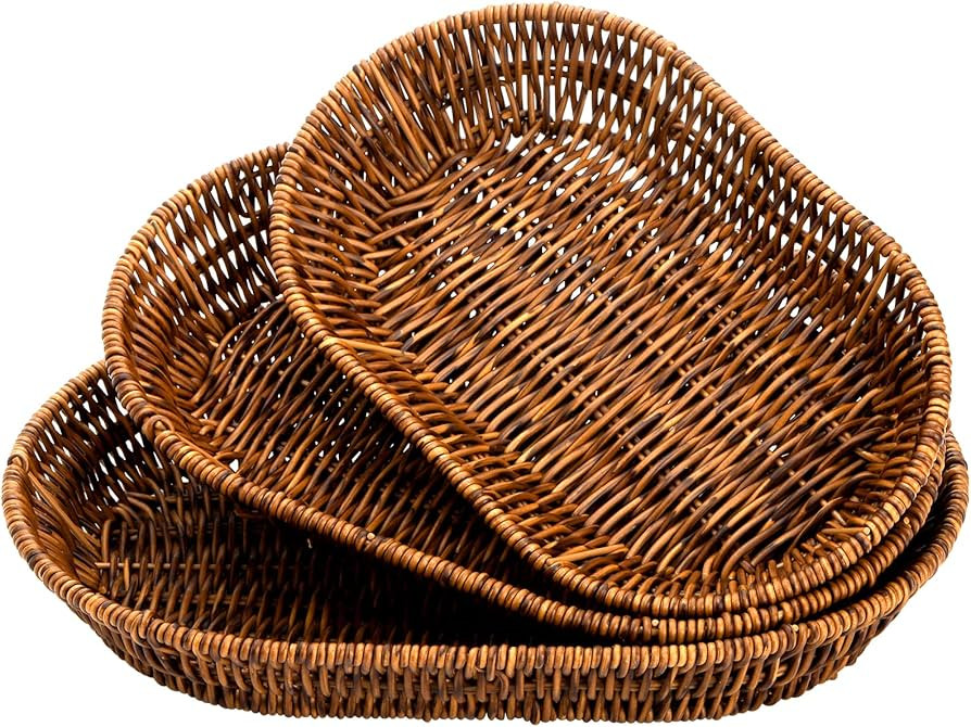Hedume Set of 3 Wicker Baskets, Bread Baskets Sets, Tabletop Food Serving Baskets Trays, Handwove... | Amazon (US)