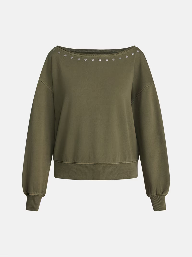 Madden NYC Women's Studded Off The Shoulder French Terry Sweatshirt, Sizes XXS-XXL | Walmart (US)