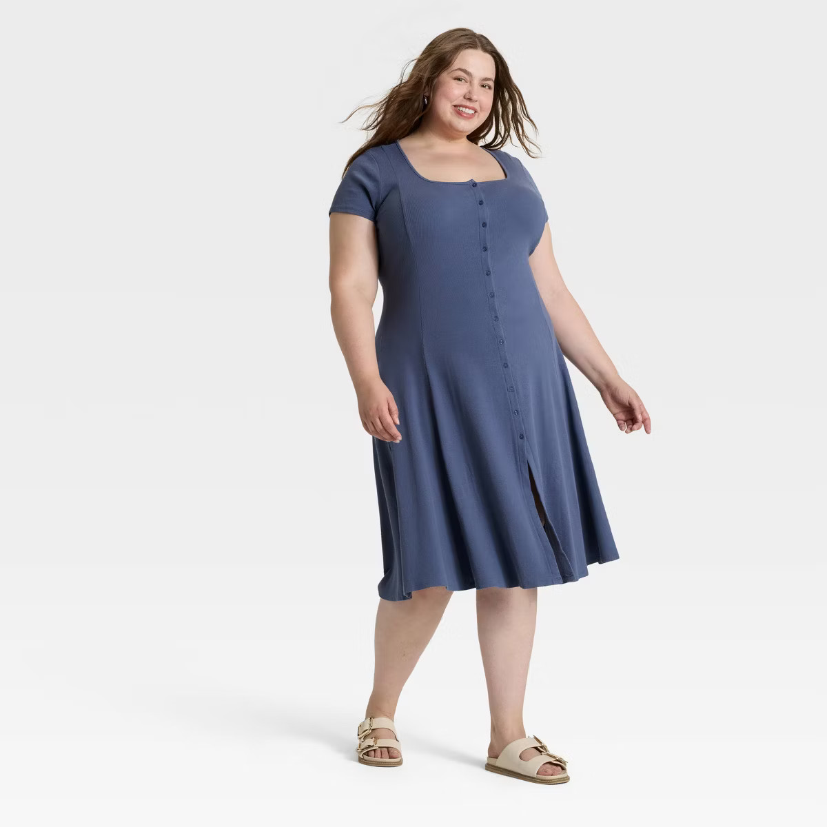 Women's Short Sleeve Knit Button-Front Midi A-Line Dress - Universal Thread™ | Target