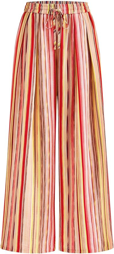 PRETTYGARDEN Womens Pants Elastic Waist Floral Lightweight Palazzo Pants for Women Casual Lounge ... | Amazon (US)