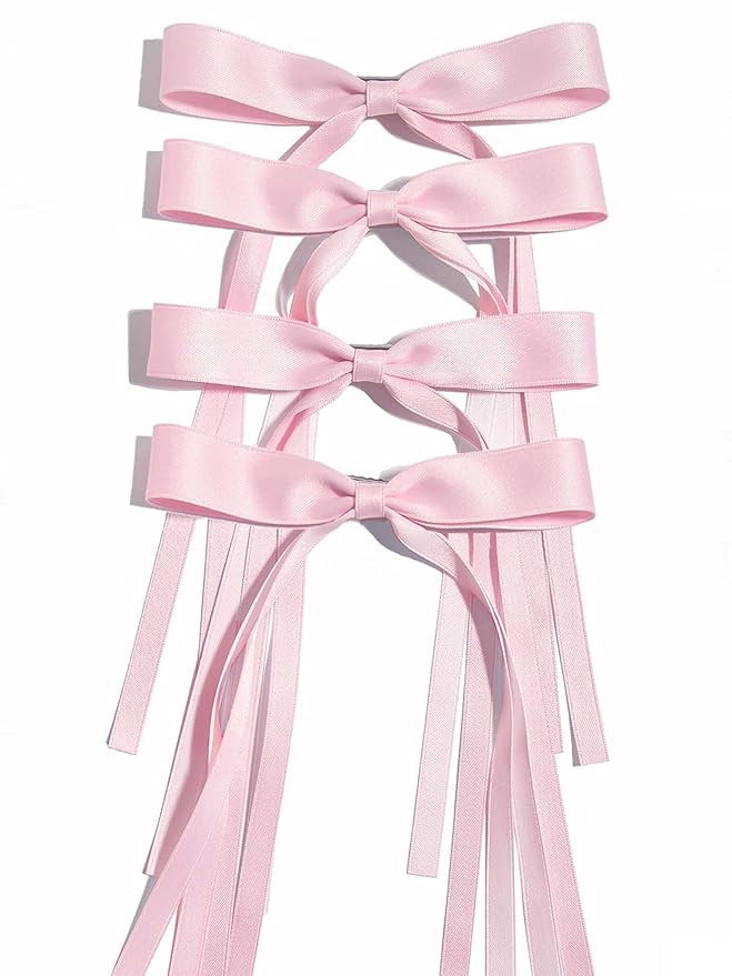 Ayesha Pink Hair Bows Clips Pink Coquette Bow Hair Ribbon Bowknot with Long Tail Pink Bows Barret... | Amazon (US)