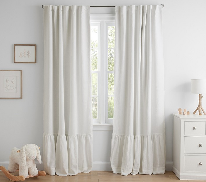 Belgian Linen Ruffle Blackout Curtain | Pottery Barn Kids