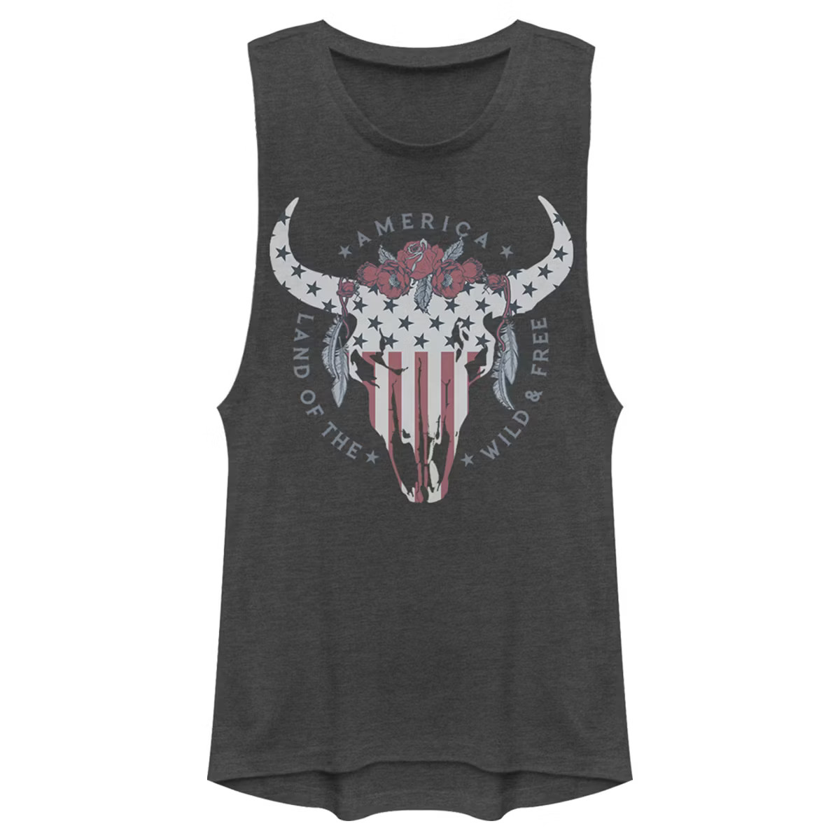 Juniors Womens Lost Gods Fourth of July Wild & Free Skull Festival Muscle Tee | Target