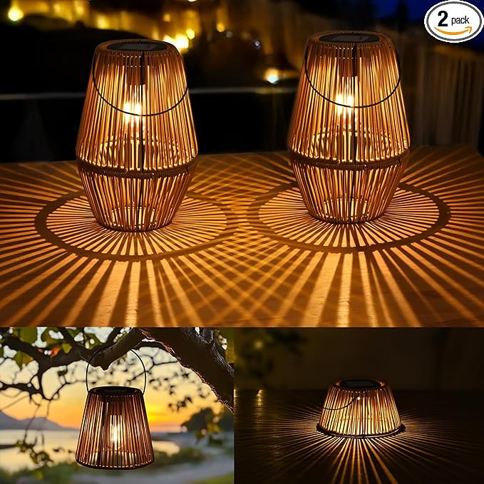Uspring 2 Pack 3-in-1 Solar Lanterns Outdoor Waterproof Rattan Woven Hanging Solar Lights for Out... | Amazon (US)