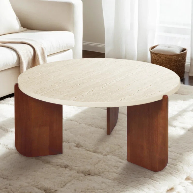 Elegant Round Travertine Texture Coffee Table – 30” Stone Coffee Table, Modern Design, Durabl... | Wayfair North America