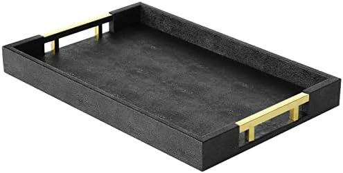 Modern Elegant 18"x12" Rectangle Black Glossy Shagreen Decorative Ottoman Coffee Table Perfume Li... | Amazon (US)