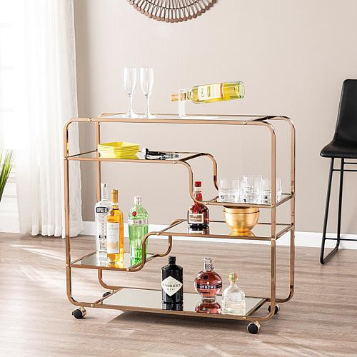 Southern Enterprises Oliana Art Deco Mirrored Bar Cart | HSN