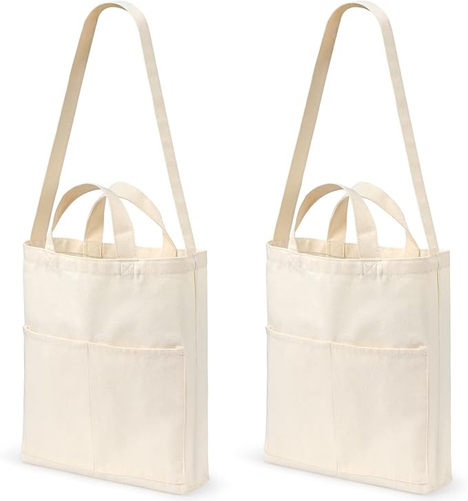 Lily queen Natural Canvas Tote Bag for Crafting Reusable Grocery Shoulder Bags 2pcs | Amazon (US)