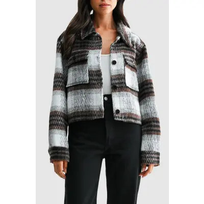 All in Favor Plaid Crop Jacket in Brown Plaid at Nordstrom, Size Medium | Nordstrom