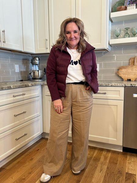 Wide leg trousers! I had to get dressed for work! Too many days in lounge! 
Pants size 12 petite. No hem required for wearing sneakers. 
Sweater size XL code NANETTE15 15% off
Jacket is such a great lightweight cropped jacket. Wear instead of a blazer or sweater. 
My heart jewelry is just so sweet  


#LTKmidsize #LTKworkwear #LTKover40
