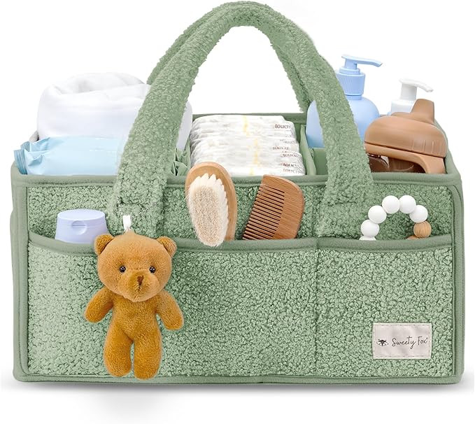 Sweety Fox Baby Diaper Caddy Organizer with Handle - Portable Sherpa Nursery Basket - Car Diaper ... | Amazon (US)