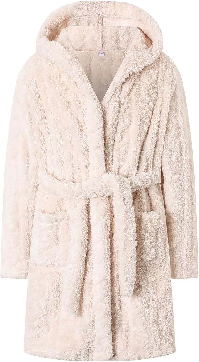 Umeyda Girls & Womens Twist Fleece Robes, Hooded Soft Warm Bath Robe for Kids Womens Fuzzy Bathro... | Amazon (US)