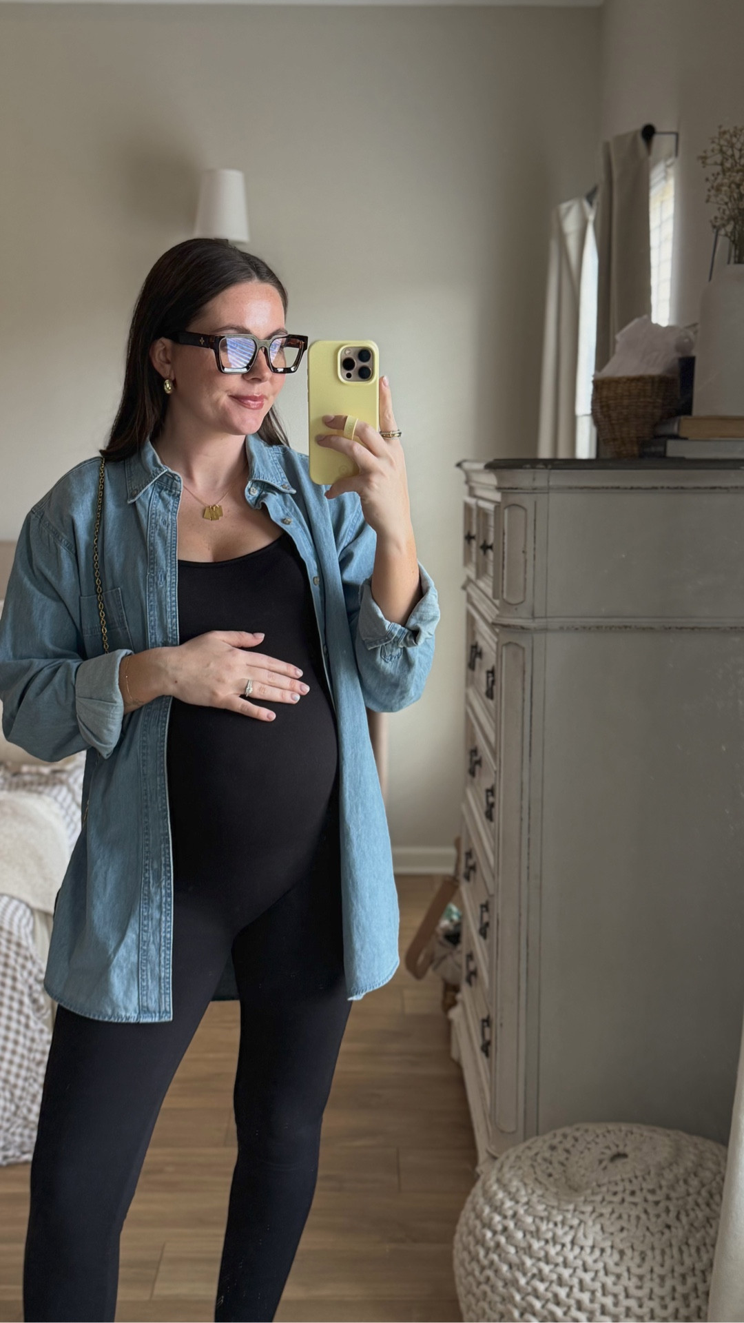 What I wore today 33 weeks pregnant 🫶🏼 this bumpsuit is SO comfortable! I’ve been living in it.

Bumpsuit: size small 
Denim button up: size medium 

#LTKmomlife #LTKootd #LTKBump