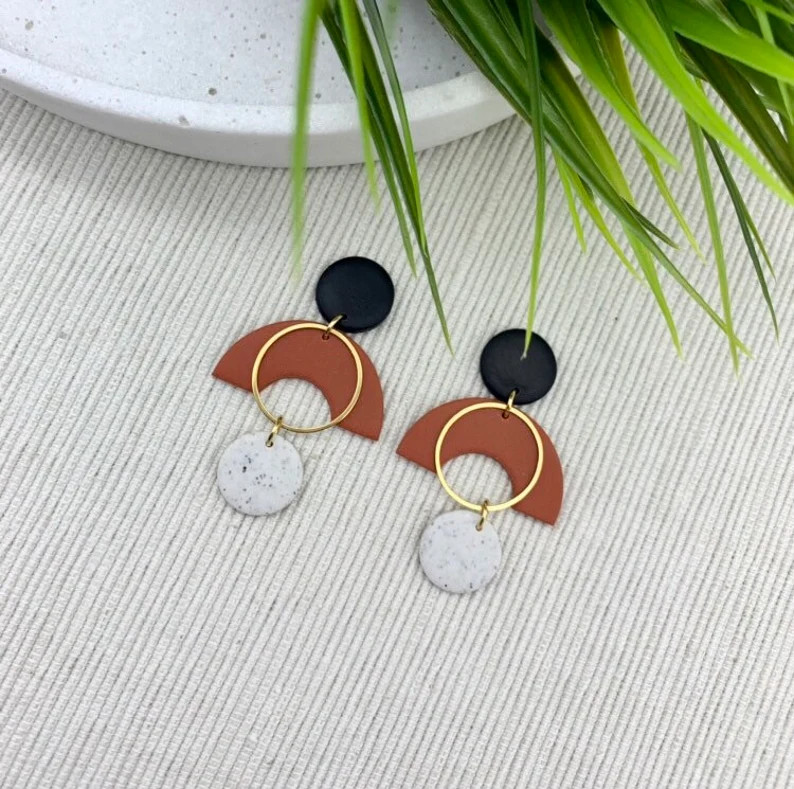 Terracotta Arch Boho Earrings Brown Dangle Mini Hoop | Etsy | Etsy (US)