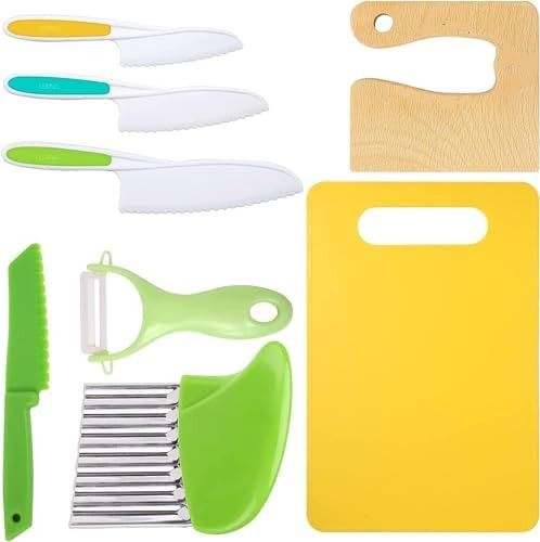 Leking 8 Pcs Wooden Kitchen Knife Set for Kids - Includes Safe Knives, Serrated Plastic Knives, P... | Amazon (US)