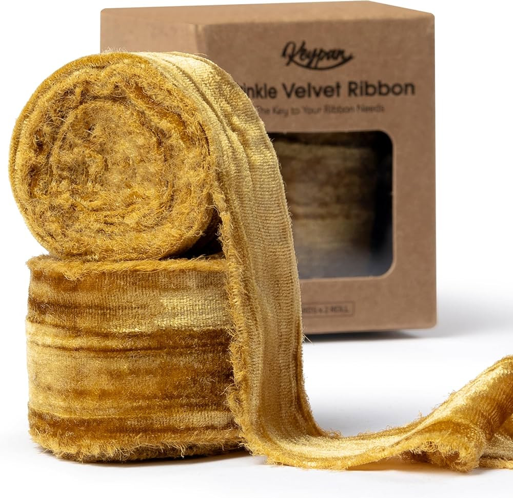Gold Velvet Ribbon 1-1/2 Inch x 6 Yd Crinkled Handmade Frayed Vintage Ribbons for Christmas Gift ... | Amazon (US)