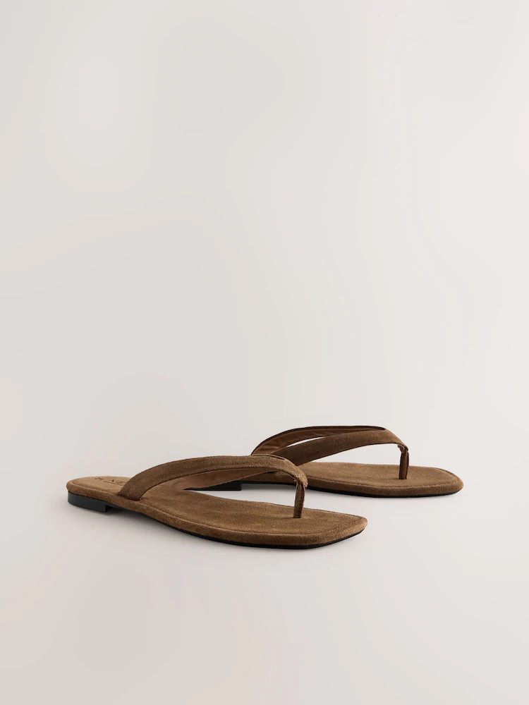 Buy Tan Brown Suede Standard/Wide Fit Square Toe Thong Sandals from Next USA | Next US