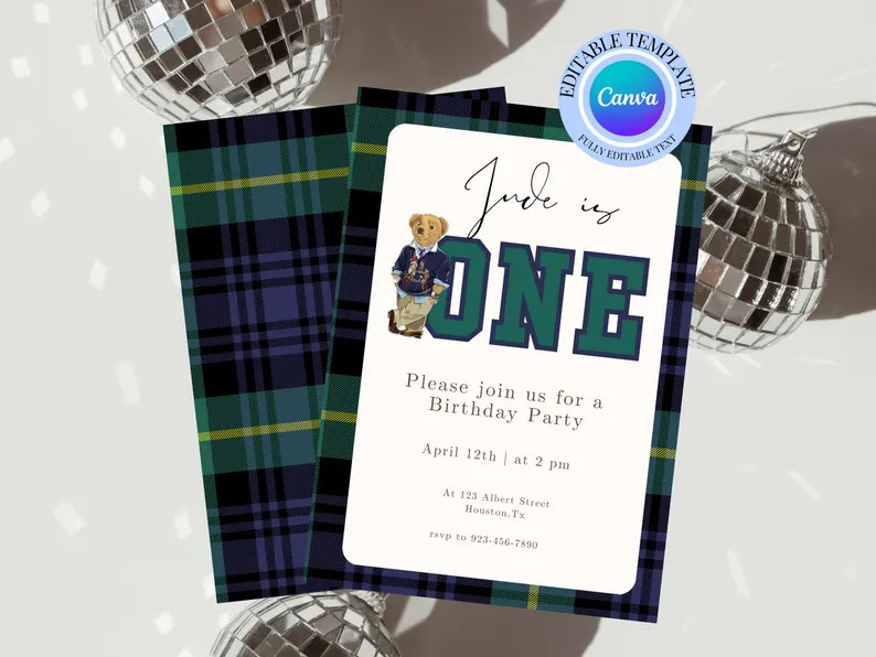 Ralph Lauren Polo Baby Shower Invitation Template Bar Classic Plaid Invitation Tartan Equestrian ... | Etsy (US)