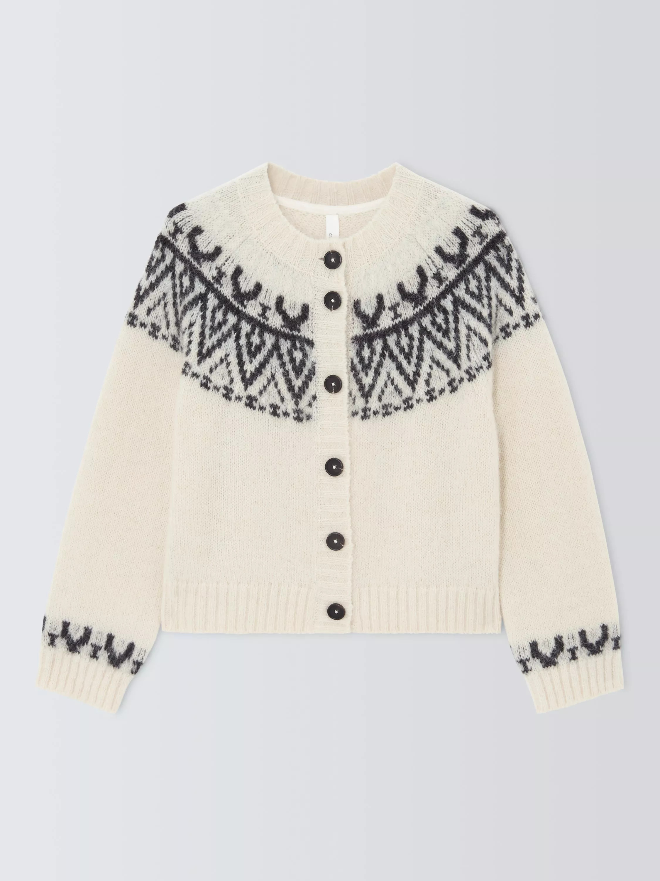 AND/OR Fair Isle Yoke Wool Rich Cardigan, Cream/Blue | John Lewis (UK)