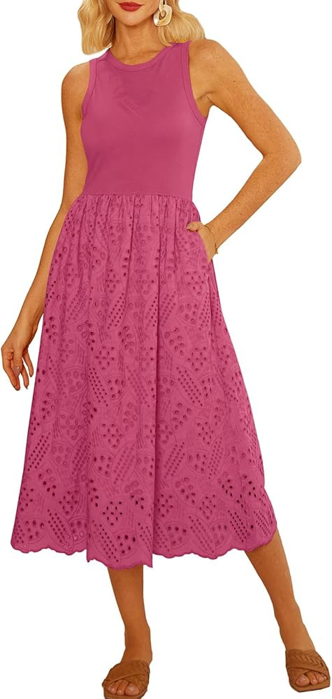 GRACE KARIN Women's Summer Sleeveless Tank Dress A Line Midi Dress Cotton Crewneck Casual Holiday... | Amazon (US)