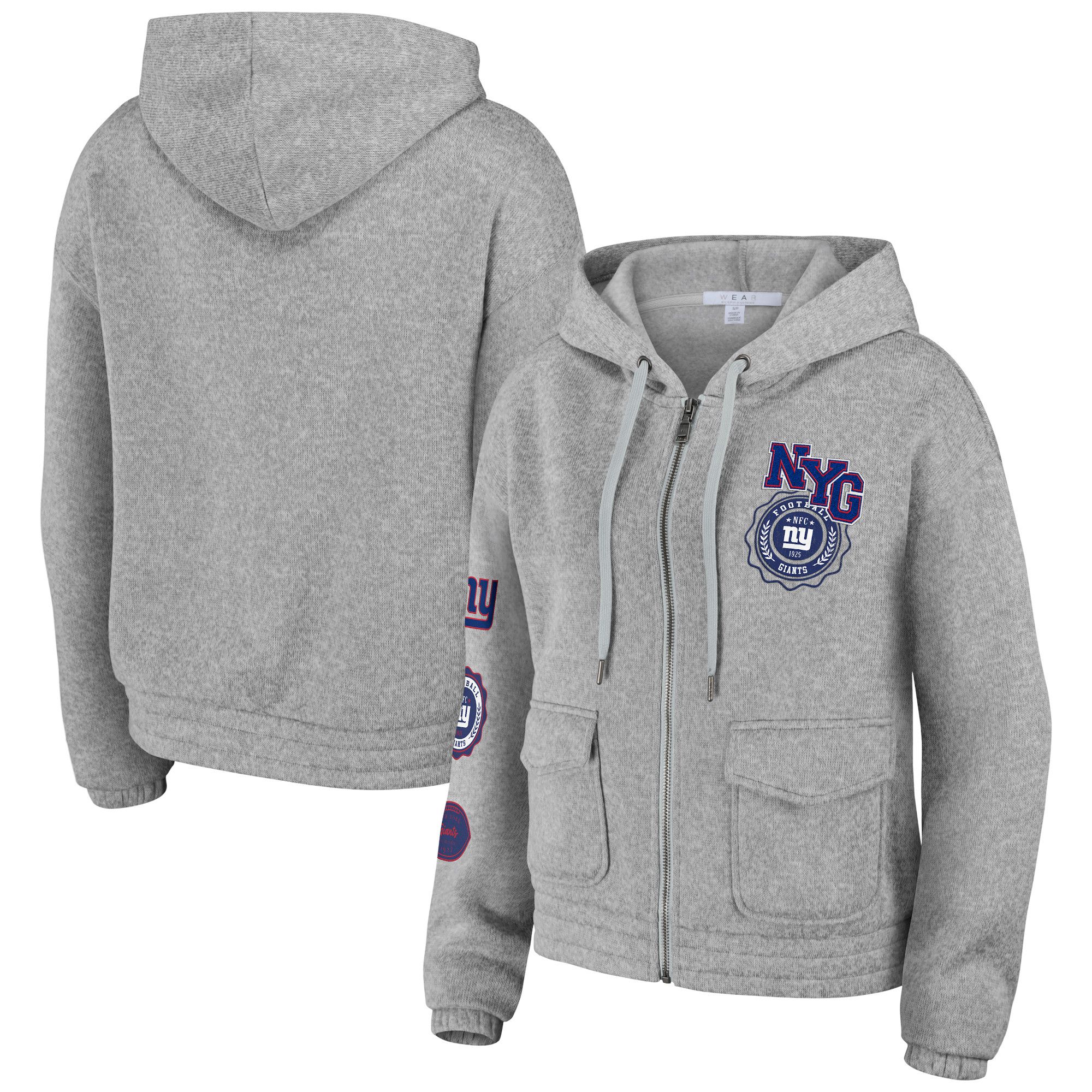 Women's WEAR by Erin Andrews Heather Gray New York Giants Full-Zip Hoodie | Fanatics