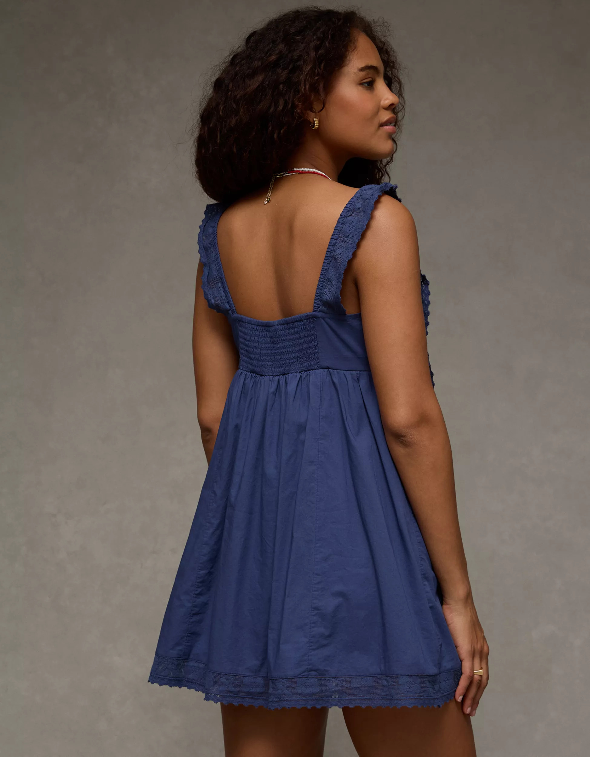 AE Square Neck Lace-Trim Mini Dress | American Eagle Outfitters (US & CA)