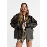 Stradivarius Leather effect jacket with seam details Grey S | Stradivarius (UK)