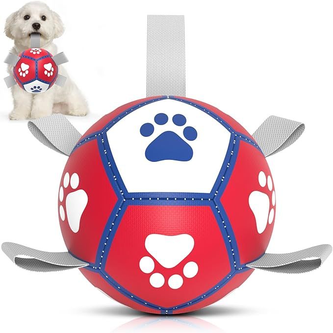 Dog Toys Soccer Ball with Straps,Interactive Dog Balls for Tug of War, Yard Games, Dog Waterpool ... | Amazon (US)