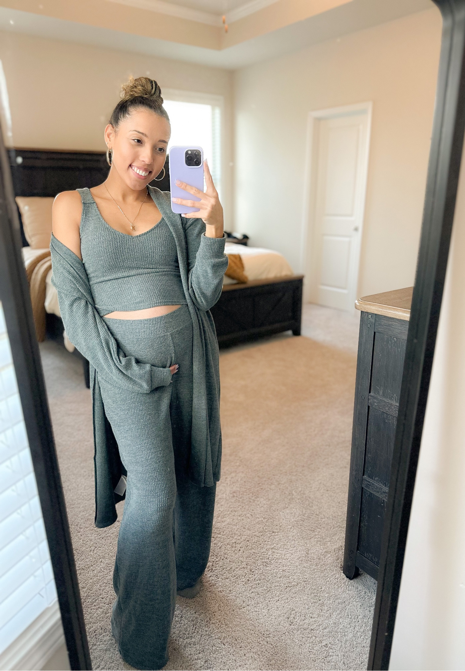 Comfy fall lounge set! Very soft and great quality! The pants and robe top is currently out of stock but I linked some similar💗 You can use code: HURRY for 30% off! 

This set is also non maternity, true to size. For reference I’m wearing a small top and medium pants. 🤩 

#LTKbump #LTKsalealert #LTKfindsunder50