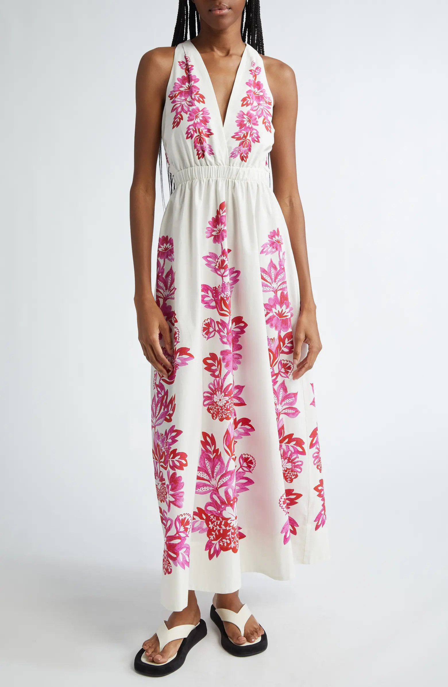 Flowerful Birds Plunge Cotton Sundress | Nordstrom
