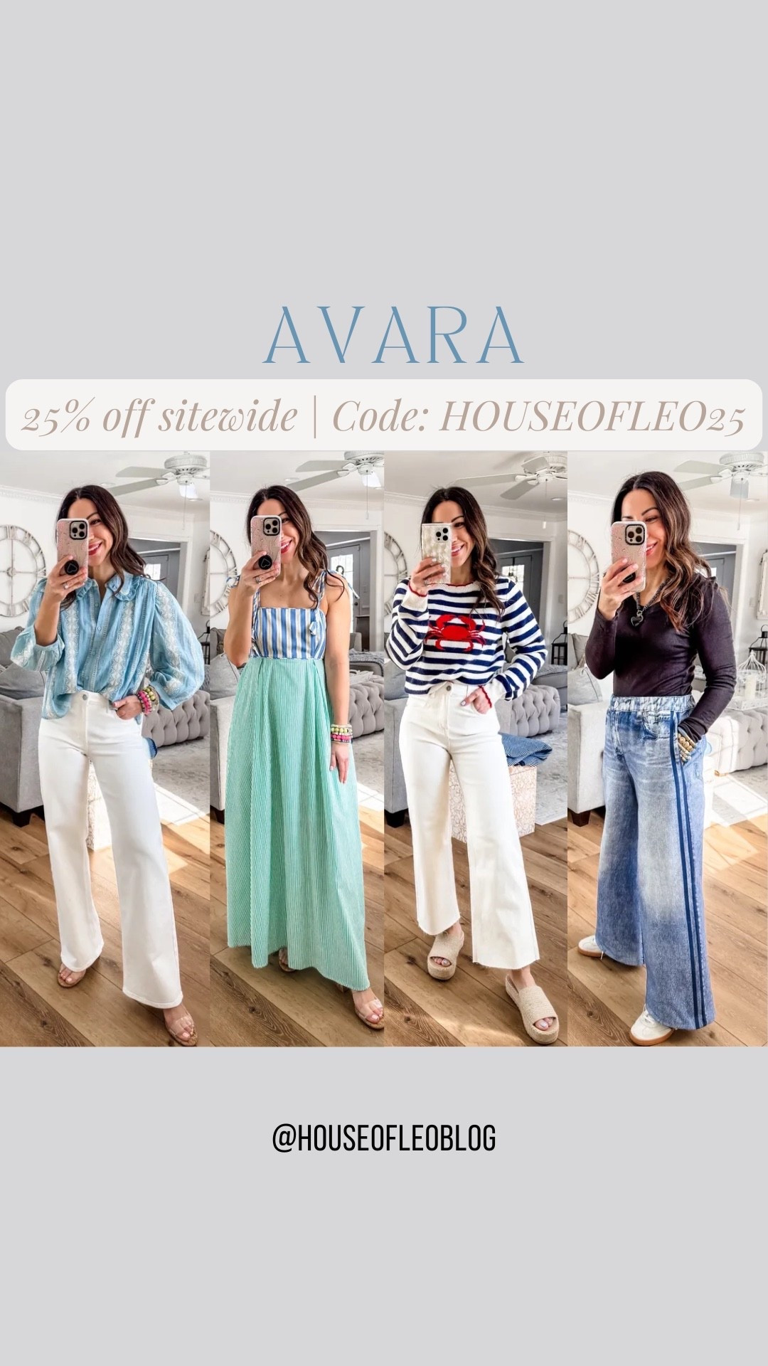 Code de: HOUSEOFLEO25 for 25% off sitewide at Avara. Wearing small lounge jeans. 25 white jeans. Small dress. Small tops



#LTKPetite #LTKOver40 #LTKSaleAlert