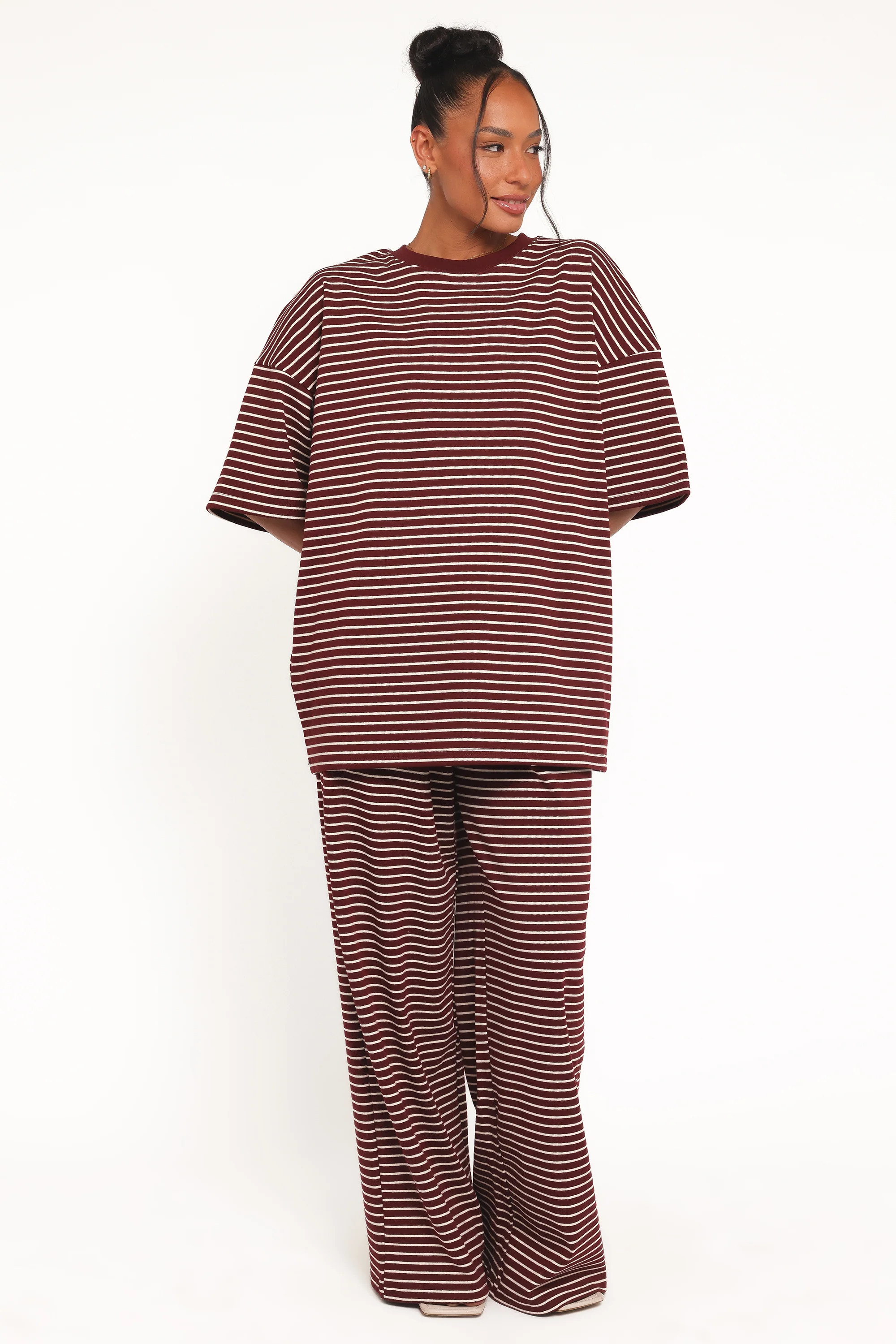 Wilda Oversized Tee - Burgundy Cream Stripe | Petal & Pup (US)