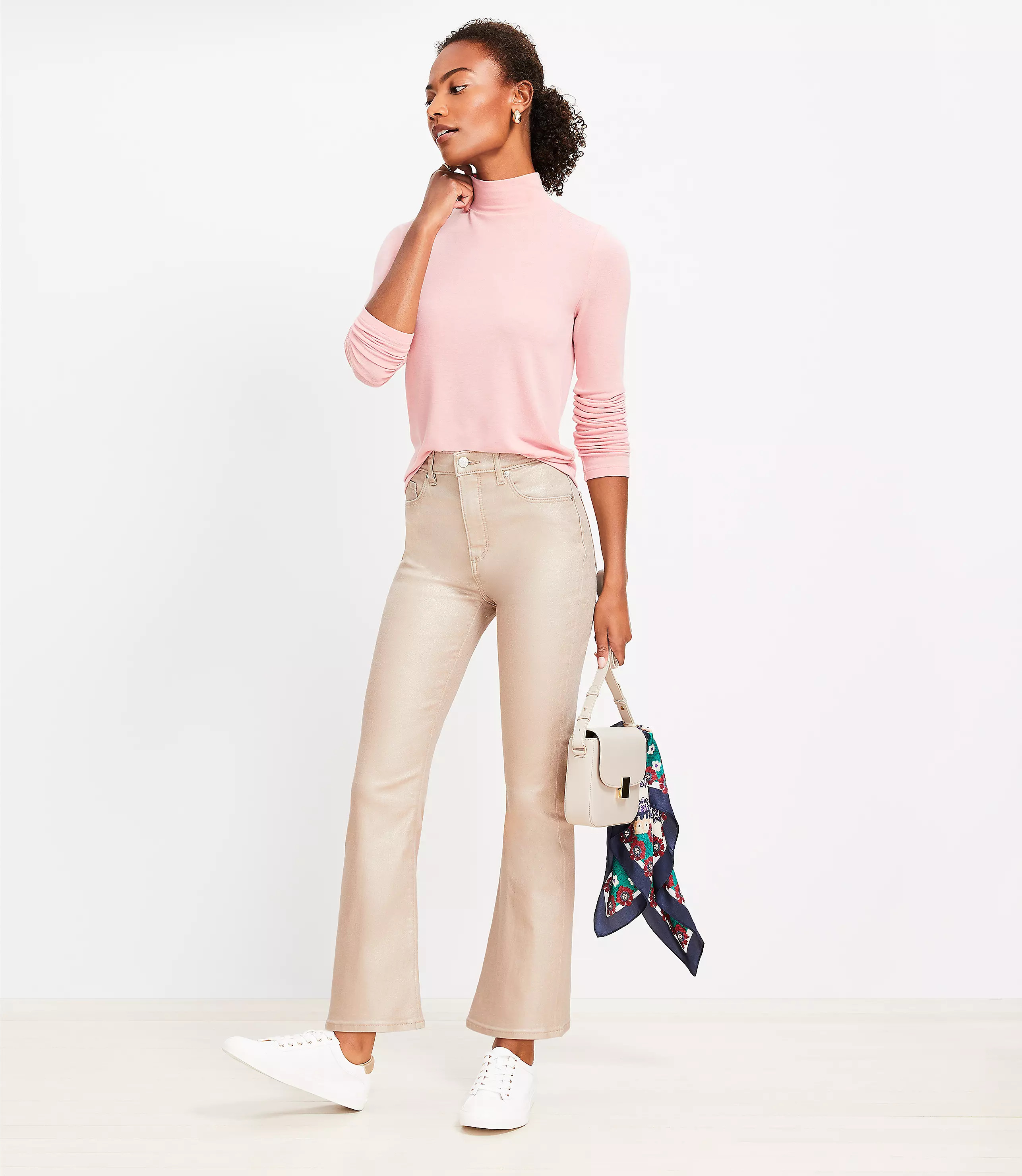 Coated High Rise Kick Crop Jeans in Gold | LOFT